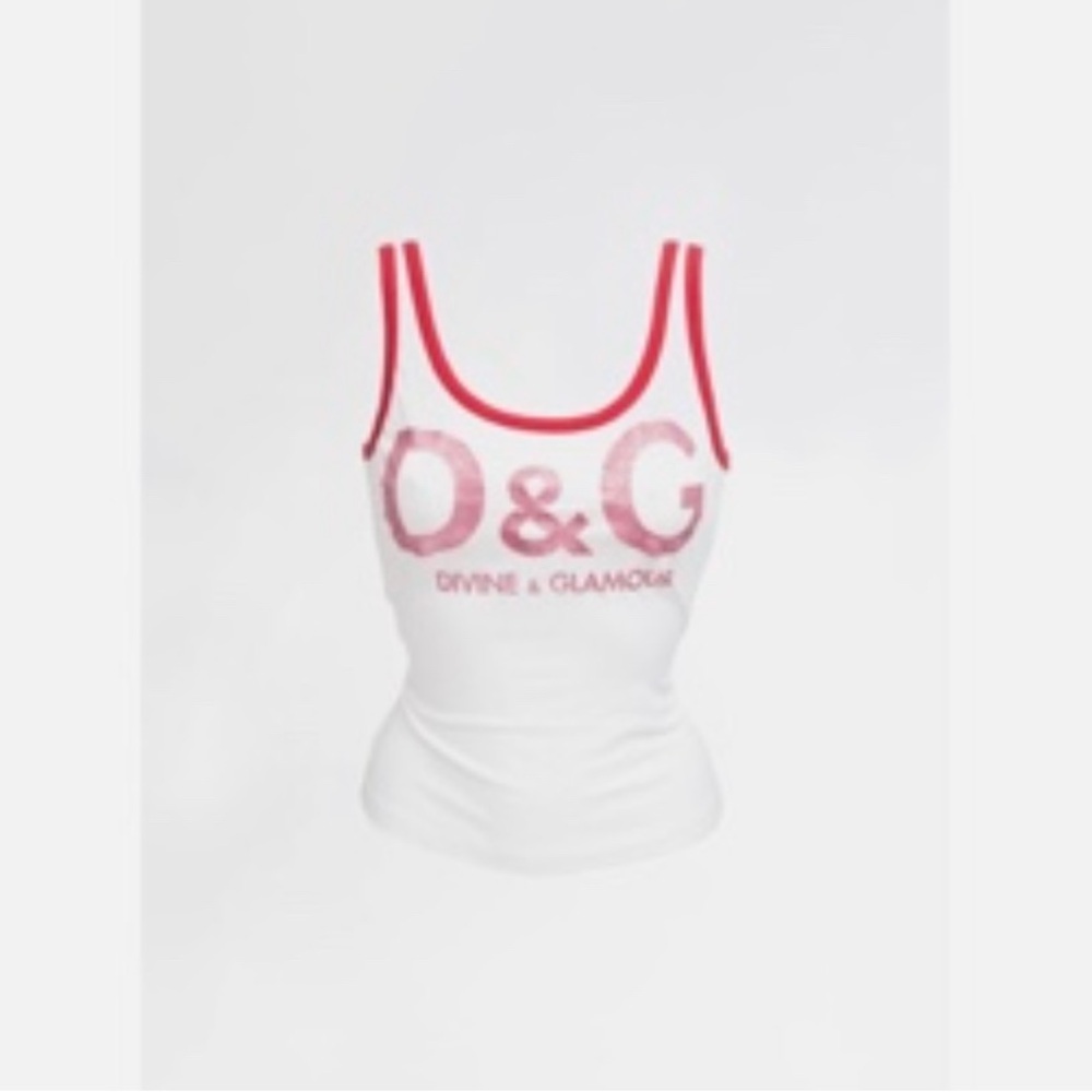 Vintage D&G Women's Tank Top in White and Pink